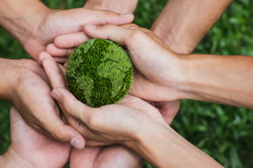 Hände halten grüne Erde: Soziales Unternehmertum
