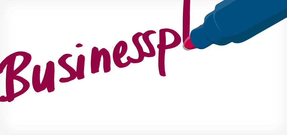 Filzstift, der den Text Businessplan schreibt
