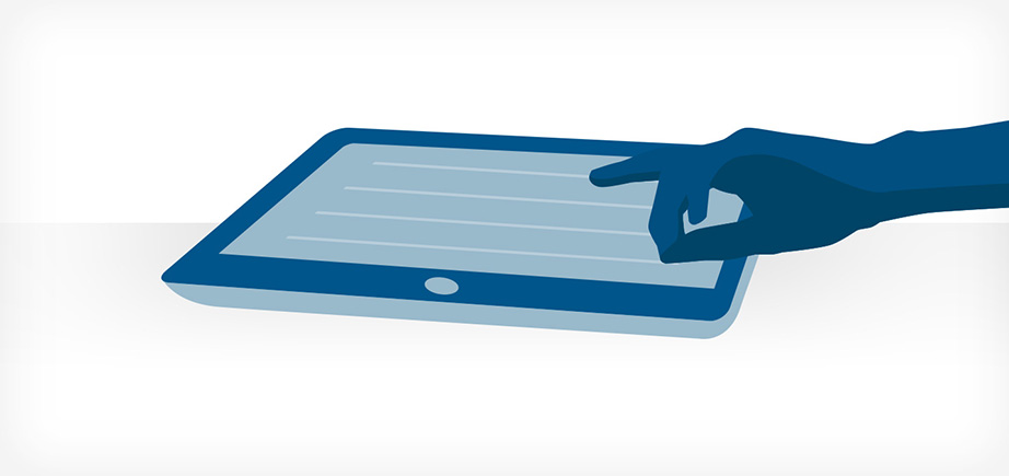 Hand zoomt auf Tablet